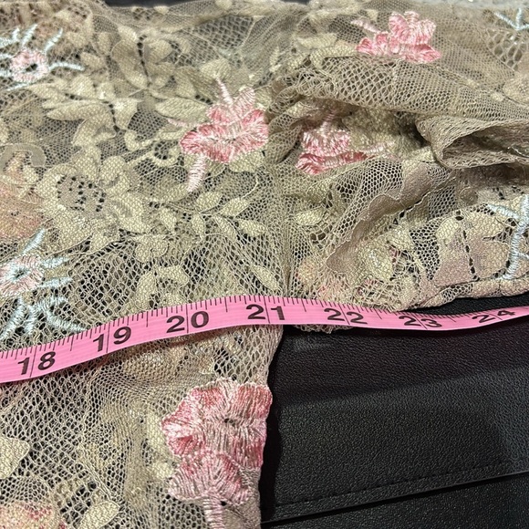 Democracy Island Sand embroidered lace,sheer, short butterfly sleeve scoop neck - Picture 7 of 8